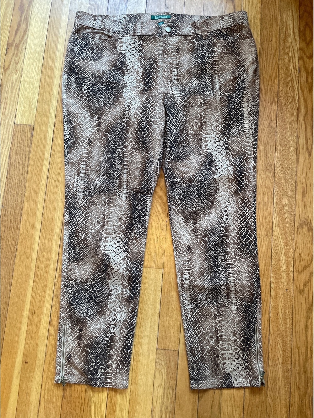 Lauren Ralph Lauren Women's Snakeskin Print Slim Ankle Pants 16W Stretch Plus